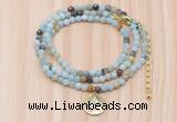 GMN7512 4mm faceted round tiny amazonite beaded necklace with letter charm