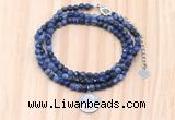 GMN7517 4mm faceted round tiny sodalite beaded necklace with letter charm