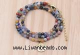 GMN7520 4mm faceted round tiny mixed gemstone beaded necklace with letter charm