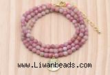 GMN7525 4mm faceted round tiny pink wooden jasper beaded necklace with letter charm