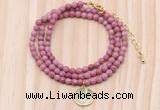 GMN7526 4mm faceted round tiny pink wooden jasper beaded necklace with letter charm