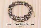 GMN7528 4mm faceted round tiny brown zebra jasper beaded necklace with letter charm