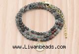 GMN7535 4mm faceted round tiny African bloodstone beaded necklace with letter charm