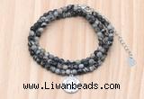 GMN7540 4mm faceted round tiny black water jasper beaded necklace with letter charm