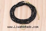 GMN7545 4mm faceted round tiny black onyx beaded necklace with letter charm