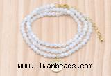 GMN7551 4mm faceted round tiny white moonstone beaded necklace with letter charm