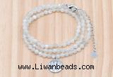 GMN7552 4mm faceted round tiny white moonstone beaded necklace with letter charm