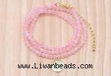 GMN7556 4mm faceted round tiny rose quartz beaded necklace with letter charm