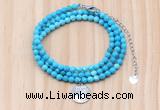 GMN7563 4mm faceted round turquoise beaded necklace with letter charm