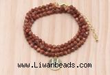 GMN7565 4mm faceted round goldstone beaded necklace with letter charm