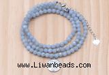 GMN7568 4mm faceted round blue angel skin beaded necklace with letter charm