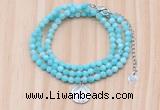 GMN7569 4mm faceted round amazonite beaded necklace with letter charm