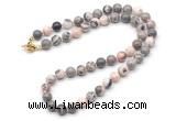 GMN7778 18 - 36 inches 8mm, 10mm round pink zebra jasper beaded necklaces