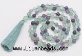 GMN810 Hand-knotted 8mm, 10mm fluorite 108 beads mala necklace with tassel