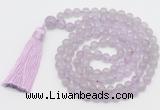 GMN811 Hand-knotted 8mm, 10mm lavender amethyst 108 beads mala necklace with tassel