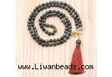 GMN8216 18 - 36 inches 8mm dragon blood jasper 54, 108 beads mala necklace with tassel