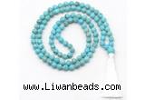 GMN8411 8mm, 10mm blue howlite 27, 54, 108 beads mala necklace with tassel