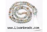 GMN8425 8mm, 10mm matte amazonite 27, 54, 108 beads mala necklace with tassel