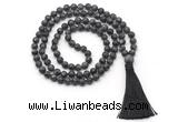 GMN8432 8mm, 10mm matte black labradorite 27, 54, 108 beads mala necklace with tassel