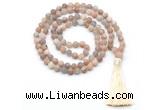 GMN8440 8mm, 10mm matte sunstone 27, 54, 108 beads mala necklace with tassel