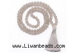 GMN8442 8mm, 10mm matte grey agate 27, 54, 108 beads mala necklace with tassel