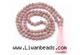 GMN8448 8mm, 10mm matte pink wooden jasper 27, 54, 108 beads mala necklace with tassel