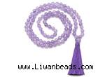 GMN8460 8mm, 10mm amethyst 27, 54, 108 beads mala necklace with tassel