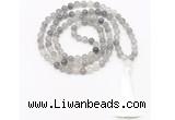 GMN8462 8mm, 10mm cloudy quartz 27, 54, 108 beads mala necklace with tassel