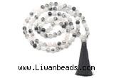 GMN8463 8mm, 10mm black rutilated quartz 27, 54, 108 beads mala necklace with tassel