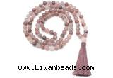 GMN8465 8mm, 10mm purple strawberry quartz 27, 54, 108 beads mala necklace with tassel