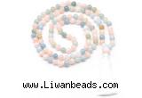 GMN8467 8mm, 10mm morganite 27, 54, 108 beads mala necklace with tassel