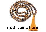 GMN8477 8mm, 10mm yellow tiger eye 27, 54, 108 beads mala necklace with tassel