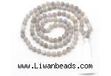 GMN8491 8mm, 10mm grey banded agate 27, 54, 108 beads mala necklace with tassel