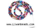 GMN8496 8mm, 10mm colorful banded agate 27, 54, 108 beads mala necklace with tassel