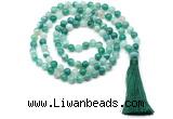 GMN8497 8mm, 10mm green banded agate 27, 54, 108 beads mala necklace with tassel