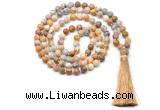 GMN8507 8mm, 10mm yellow crazy agate 27, 54, 108 beads mala necklace with tassel