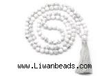 GMN8510 8mm, 10mm white howlite 27, 54, 108 beads mala necklace with tassel