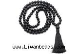 GMN8513 8mm, 10mm black obsidian 27, 54, 108 beads mala necklace with tassel