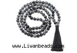 GMN8514 8mm, 10mm snowflake obsidian 27, 54, 108 beads mala necklace with tassel