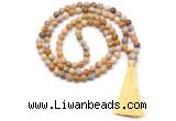 GMN8521 8mm, 10mm fossil coral 27, 54, 108 beads mala necklace with tassel