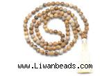 GMN8522 8mm, 10mm picture jasper 27, 54, 108 beads mala necklace with tassel