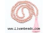 GMN8529 8mm, 10mm Chinese pink opal 27, 54, 108 beads mala necklace with tassel