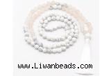 GMN8559 8mm, 10mm matte rose quartz & matte white howlite 108 beads mala necklace with tassel