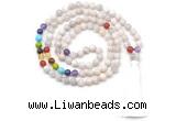 GMN8619 Hand-knotted 7 Chakra 8mm, 10mm white crazy lace agate 108 beads mala necklace with tassel