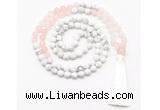 GMN8626 8mm, 10mm matte white howlite & rose quartz 108 beads mala necklace with tassel