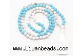 GMN8631 8mm, 10mm white & blue howlite 108 beads mala necklace with tassel