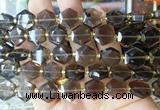 HABS10 15 inches 12mm faceted hexagon smoky quartz beads wholesale