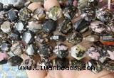 HABS12 15 inches 12mm faceted hexagon black veined rhodonite beads wholesale