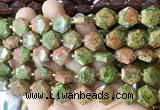 HABS14 15 inches 12mm faceted hexagon unakite beads wholesale