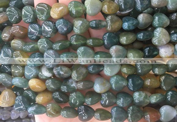 HGBS19 15 inches 12mm heart moss agate gemstone beads wholesale